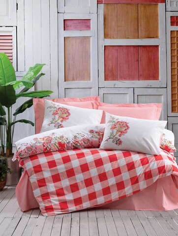 Lenjerie de pat dubla, 4 piese, 200×220 cm, 100% bumbac ranforce, Cotton Box, Oregano, roz Lenjerii de Pat