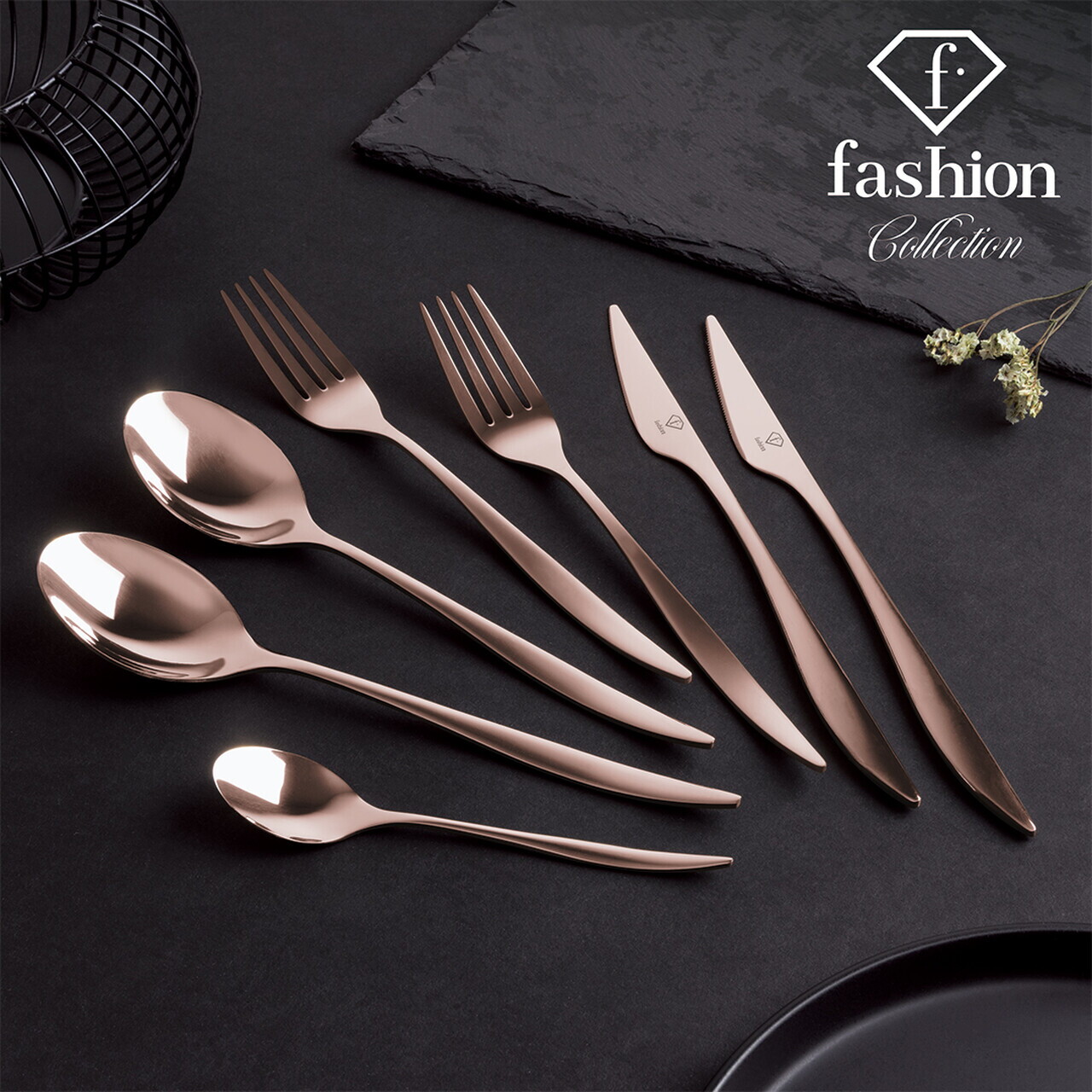 Set tacamuri pentru 6 persoane, 24 piese, Fashion TV, inox, auriu roz - view 6