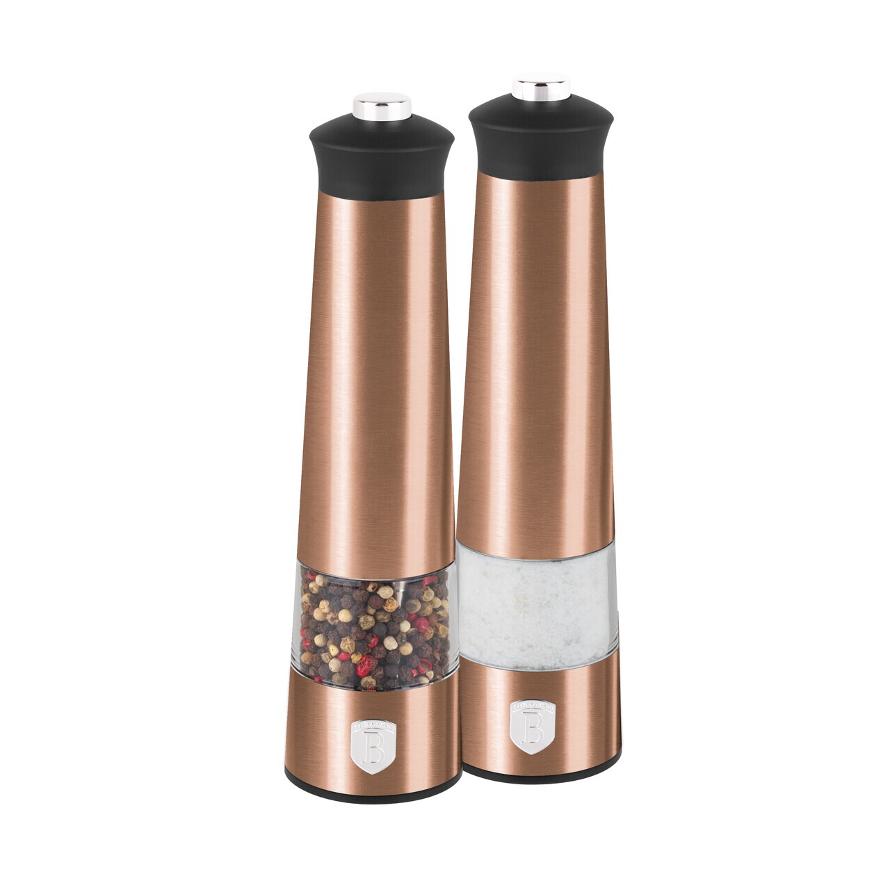 Set 2 rasnite electrice pentru sare/piper Berlinger Haus, Rose Gold, inox/ceramica, roz/negru - imagine 6