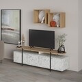 Comoda TV cu 2 rafturi, Decortie, Hanley, pal melaminat, alb/stejar