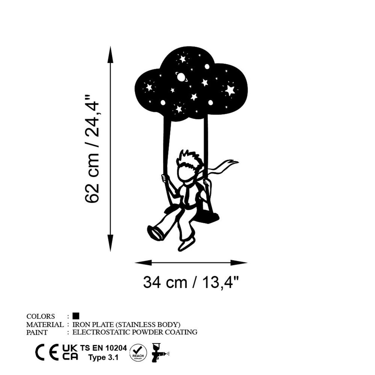 Decoratiune de perete, The Little Prince 6, Dimensiuni: 34 x 62 cm, Negru - view 6