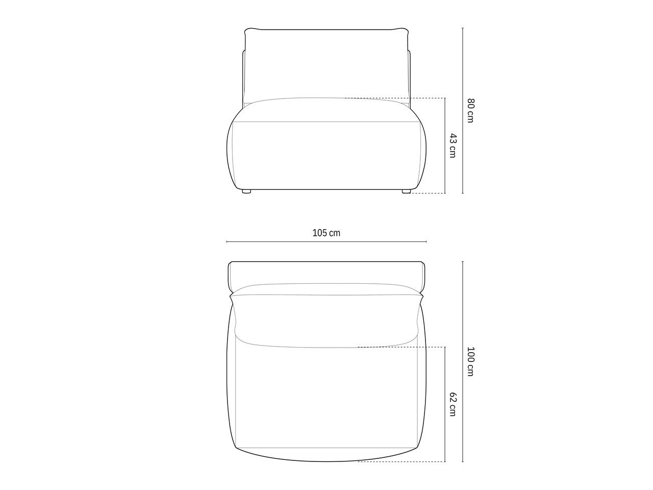 Modul pentru canapea, 1 loc, Chris-184, Micadoni Home, 105x100x80 cm, catifea, ecru