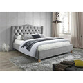 Pat matrimonial tapitat, cu tablie Aspen Velvet, Signal, 160x200 cm, catifea, gri deschis