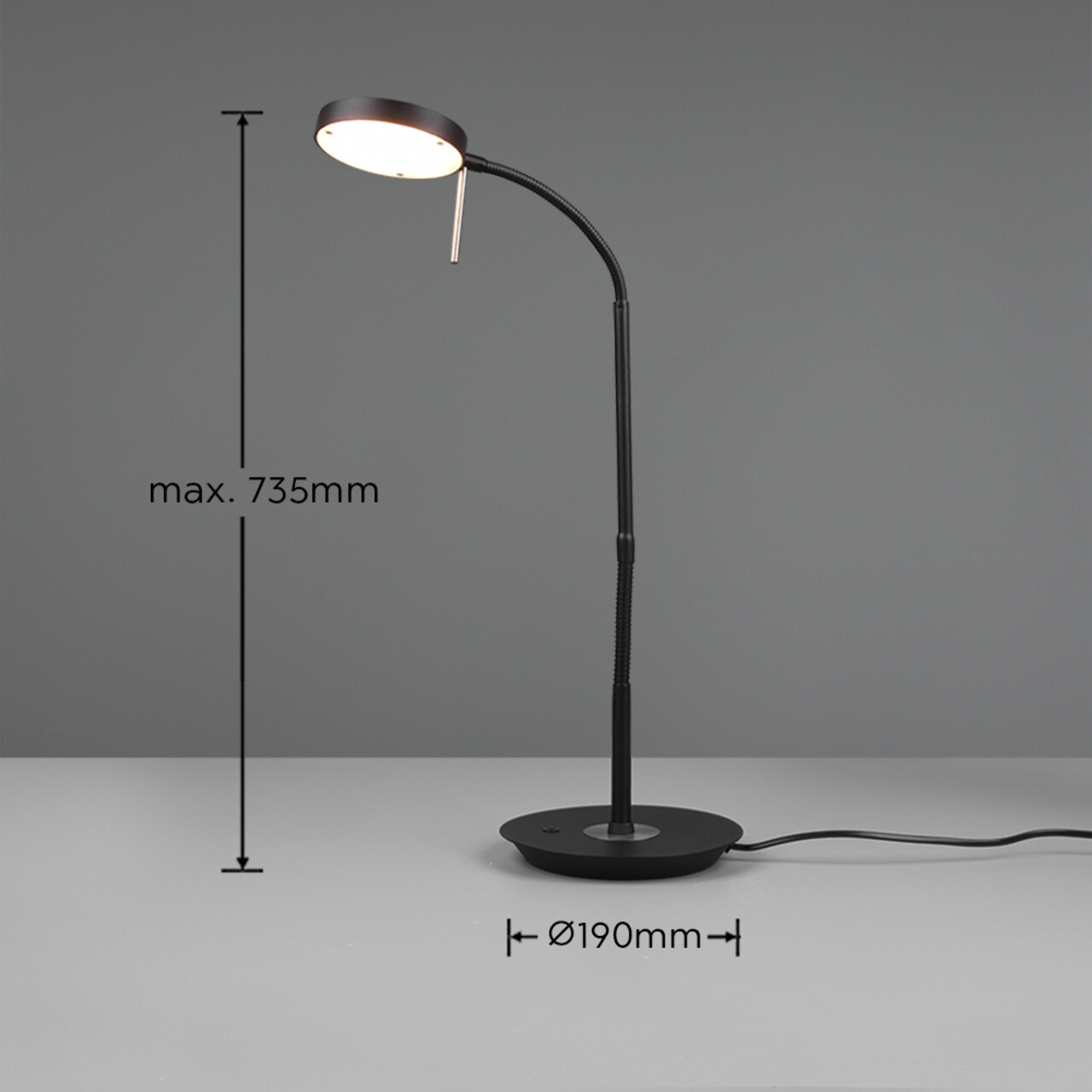 Lampa de masa Monza, TRIO, 19x46x57 cm, 12W, 1x SMD, metal, negru mat