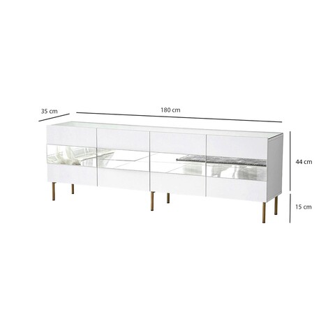 Comoda TV, Neostill, Leon, 180x59x35 cm, PAL, Alb/Auriu