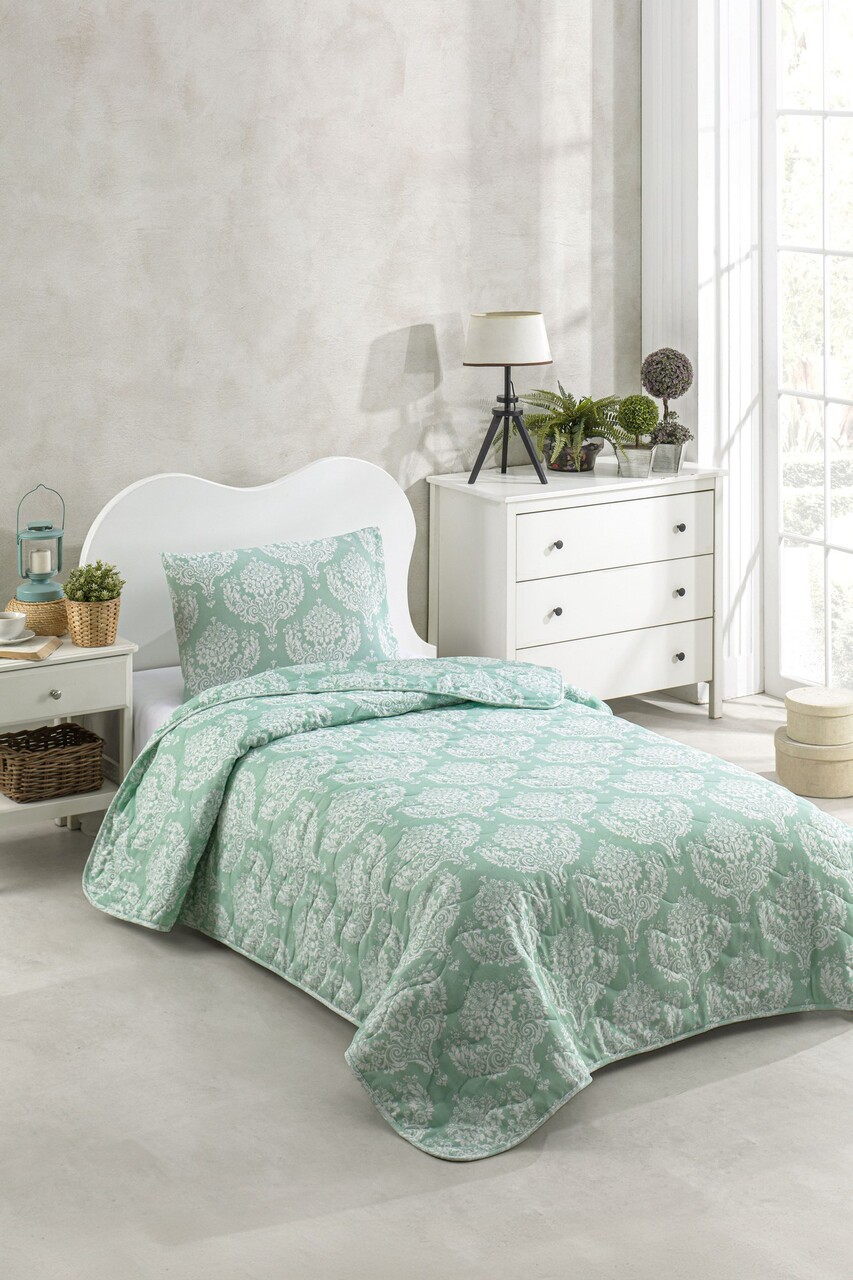 Cuvertura Single 155x200 cm, Post - Water Green, Eponj Home, 65% bumbac/35% poliester