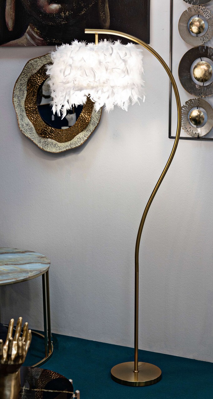Lampadar Diamon, Mauro Ferretti, 1 x E27, 40W, 60x33x170 cm, fier, alb/auriu - 2 | YEO
