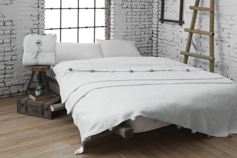 Patura Single, Pom Pom - Cream, Dolce Bonita Home, 60% bumbac/30% acril/10% poliester