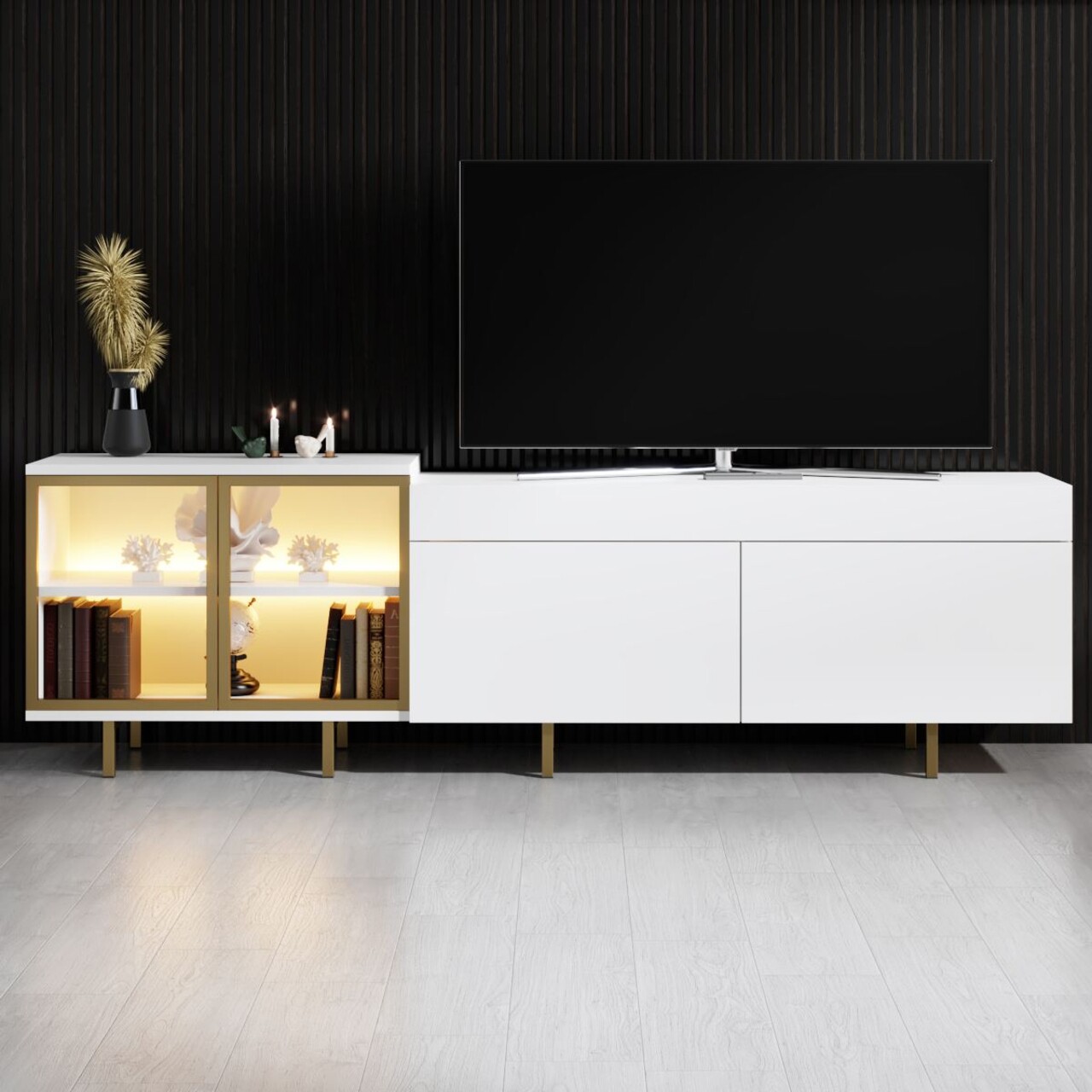 Comoda TV, Hanah Home, Vienna, 190x57x37 cm, Alb/Auriu - view 2