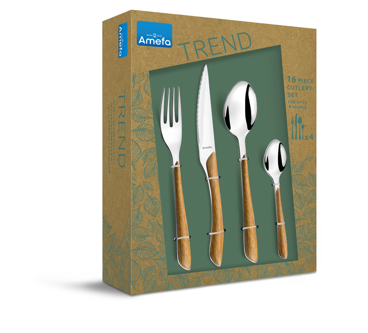 Set tacamuri, 16 piese, Amefa, Eclat Nature, inox, maro - imagine 7