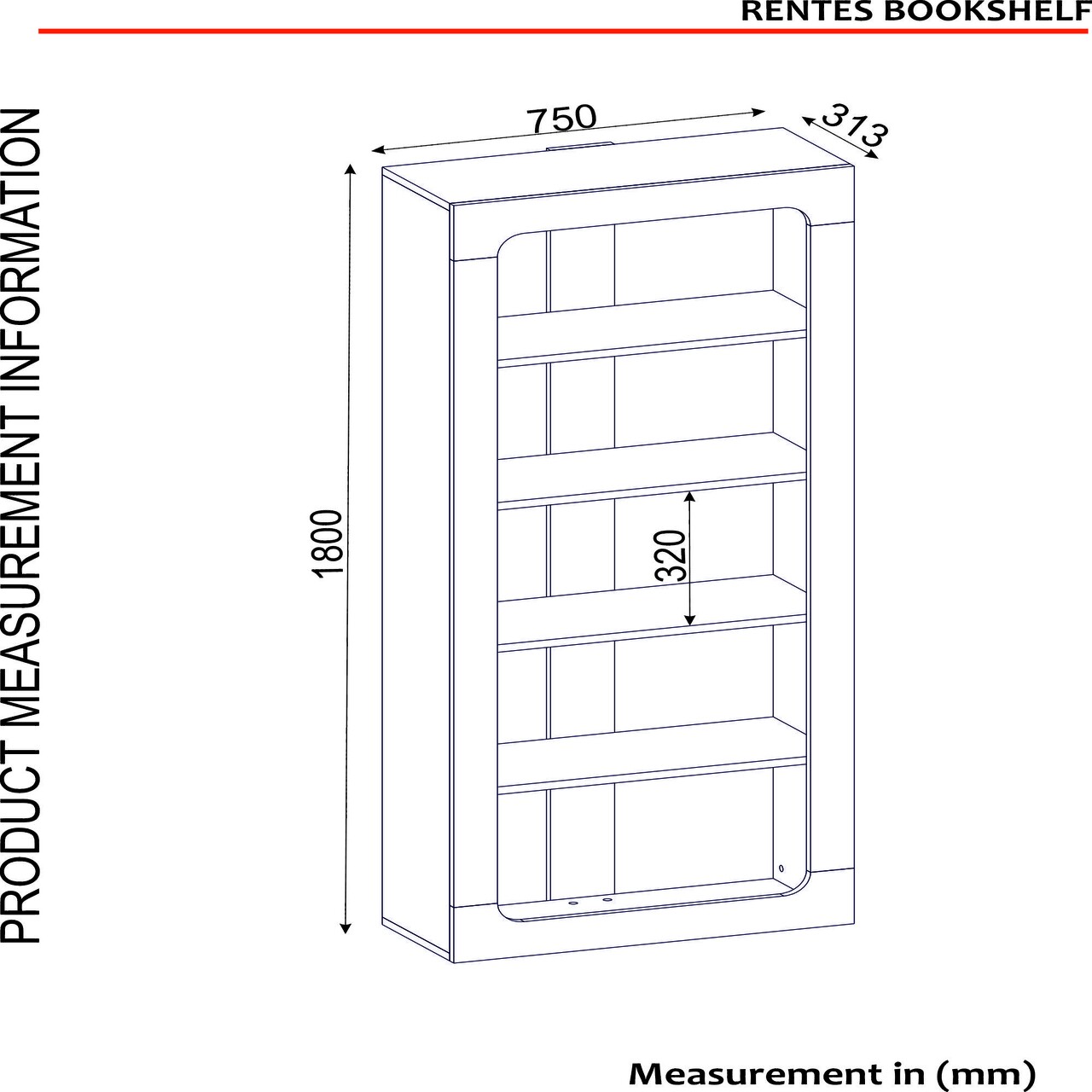 Biblioteca Rentes, Talon, 75 X 31.3 X 180 Cm, Alb/walnut