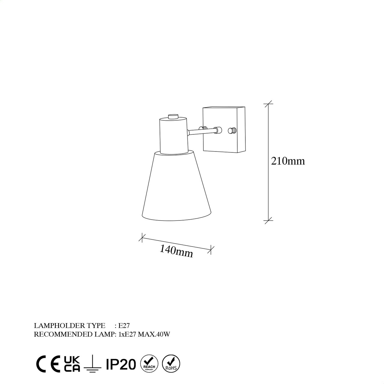 Aplica de perete, Fulgor, 942FLG2192, Metal, Negru