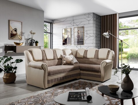 Coltar extensibil dreapta 3 locuri ELTAP, LII-036, Lord II, 243x195x112 cm, lemn/poliester, bej inchis/bej deschis