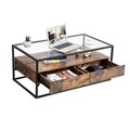 Masuta de cafea cu sertare, Vasagle, 106 x 57 x 45 cm, sticla temperata/PAL/fier, maro rustic