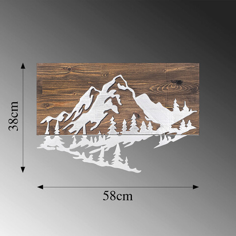 Decoratiune de perete, Mountain v2, 50% lemn/50% metal, Dimensiune: 58 x 38 cm, Nuc / Argint