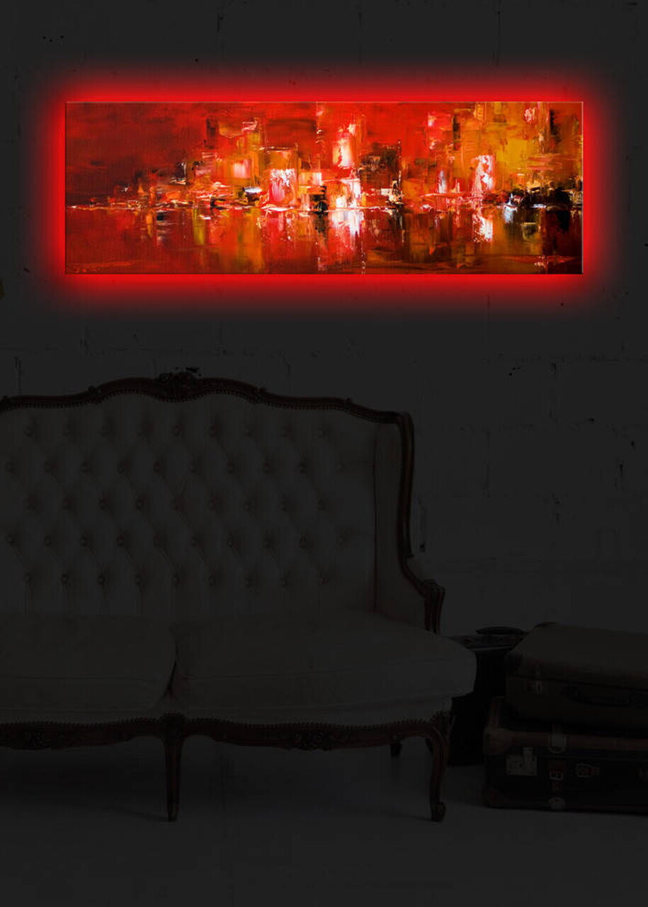 Tablou decorativ cu lumina LED, 3090DACT-12, PÂNZĂ DIN PIELE ÎNTOARSĂ, 30 x 90 cm, Multicolor