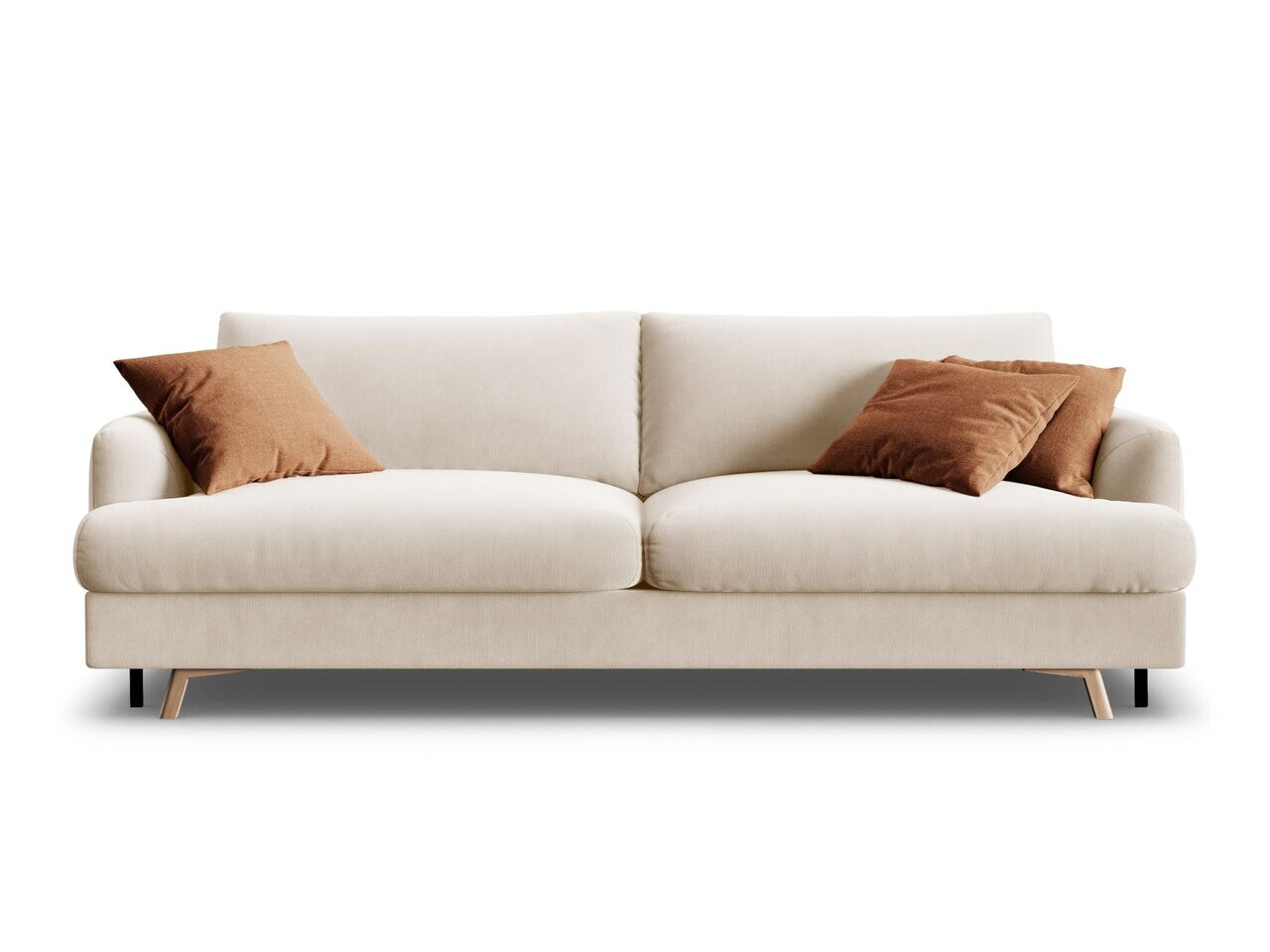 Canapea extensibila 3 locuri, Naomi, Micadoni Home, 233x110x95 cm, catifea, bej