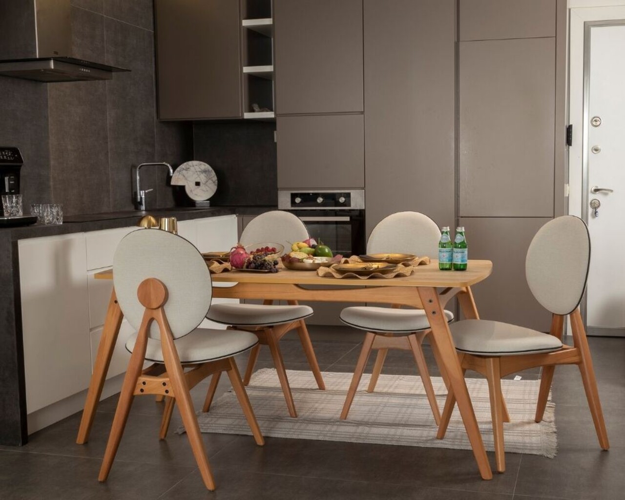 Set masa si scaune, 5 piese, Hanah Home, Touch (4S), Lemn, Stejar / Bej - view 6
