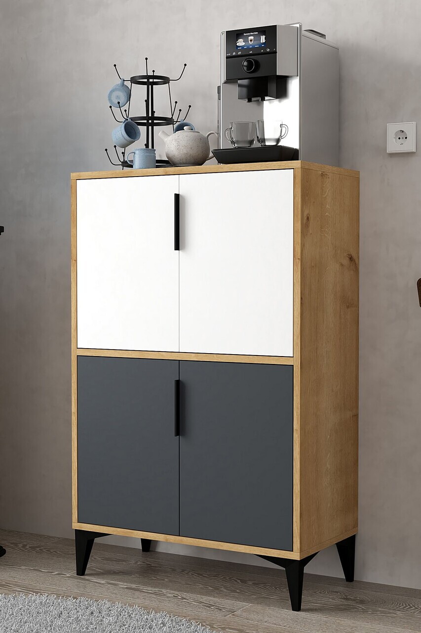 Dulap multifunctional, Hanah Home, Ada 1404, 72x114x36.5 cm, PAL, Stejar Safir / Alb / Antracit — imaginea 3