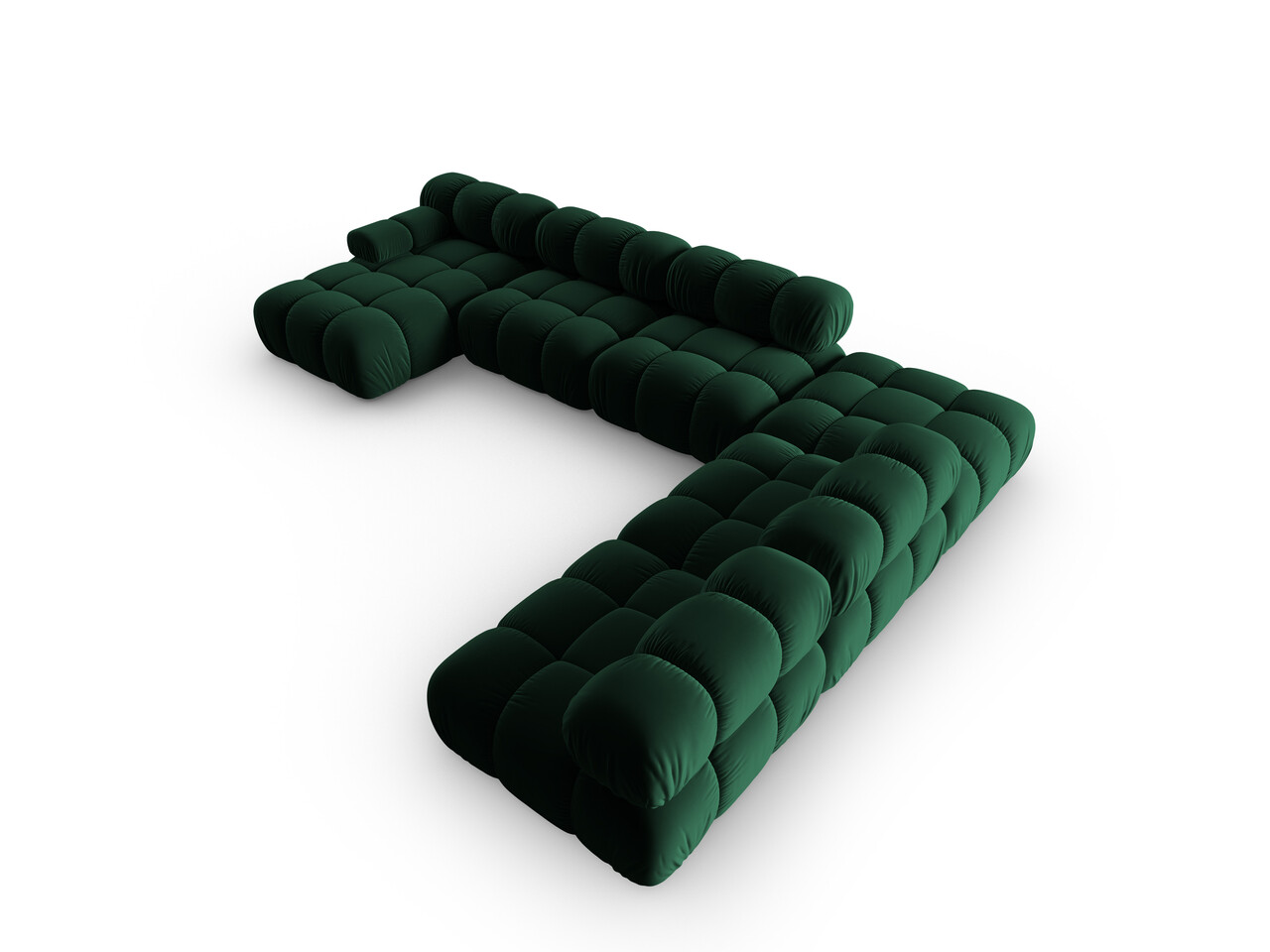 Coltar panoramic dreapta 7 locuri design modular, Bellis, Micadoni Home, BL, 376x282x70 cm, catifea, verde bottle