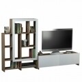 Comoda TV cu biblioteca, Wooden Art, Parea White Walnut, 205.4x125.3x31.5 cm