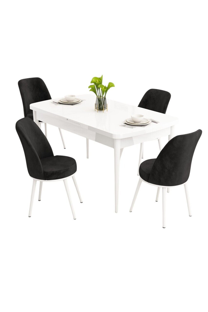 Set masa extensibila si scaune (5 piese), Hanah Home, Nix, Alb/Negru — imaginea 2