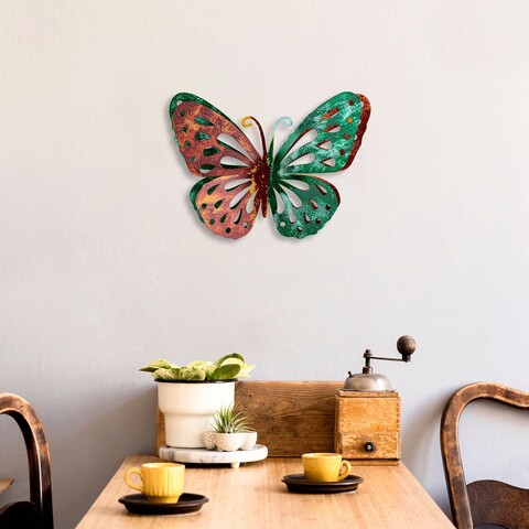Decoratiune de perete, farfalla 4, metal, dimensiune: 29 x 22 cm, multicolor