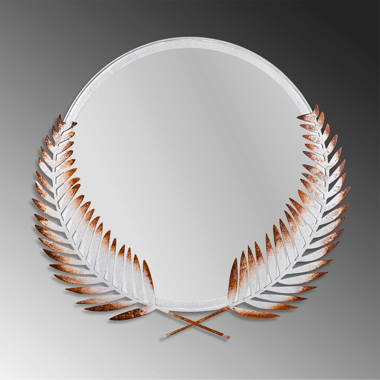 Oglinda Decorativa, Palm Mirror L, Metal, Dimensiune: 59 X 57 Cm, Maro/Alb