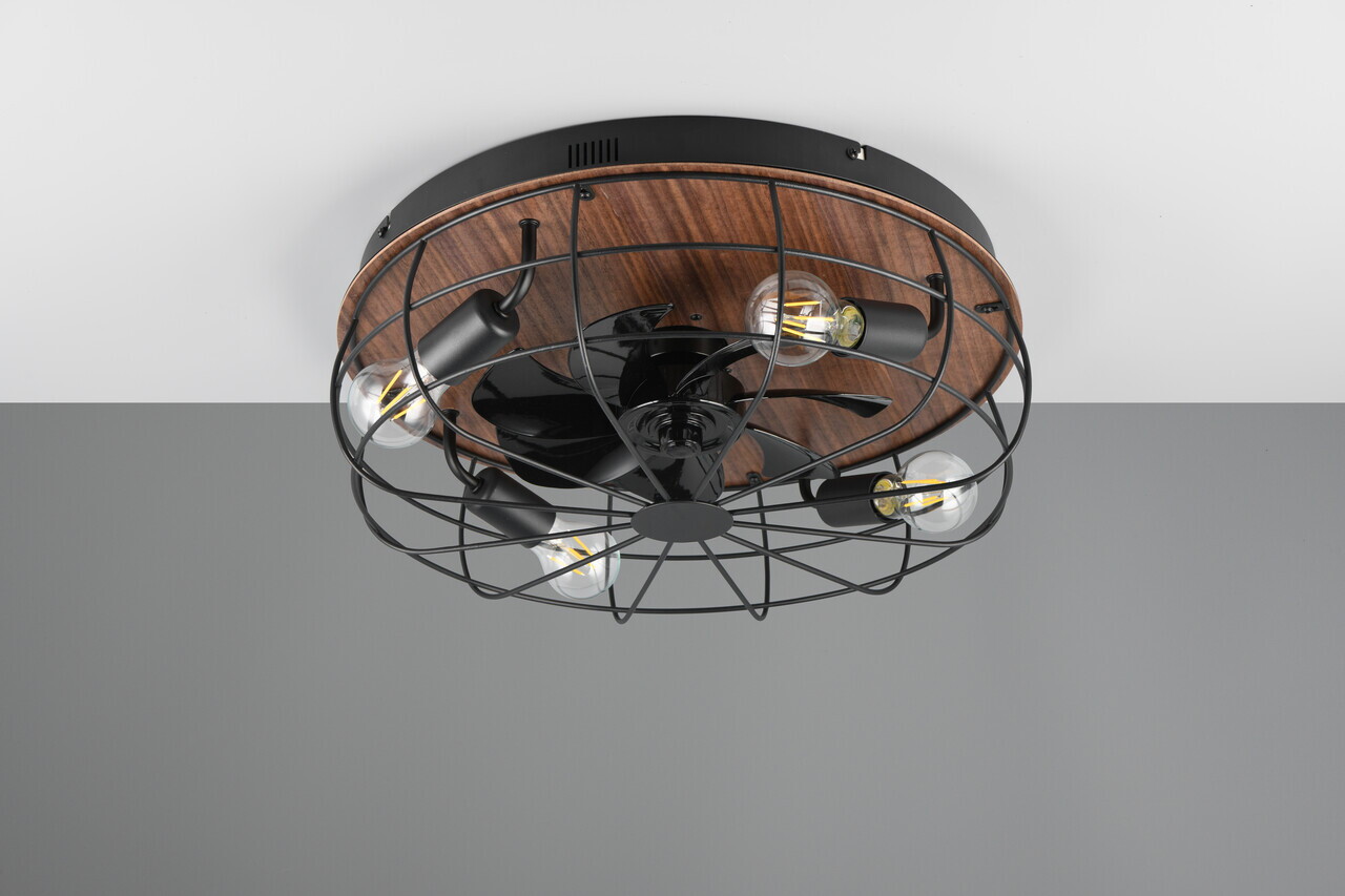 Plafoniera cu ventilator Trondheim, RL, 49x17.5 cm, 10W, 4x E27, metal, negru mat/natur - view 3