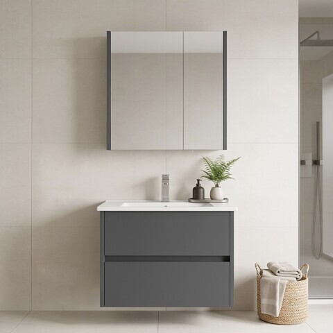 Set Dulap de Baie cu Chiuvetă și Oglindă (2 Piese), Hanah Home, Arno 65, Gri