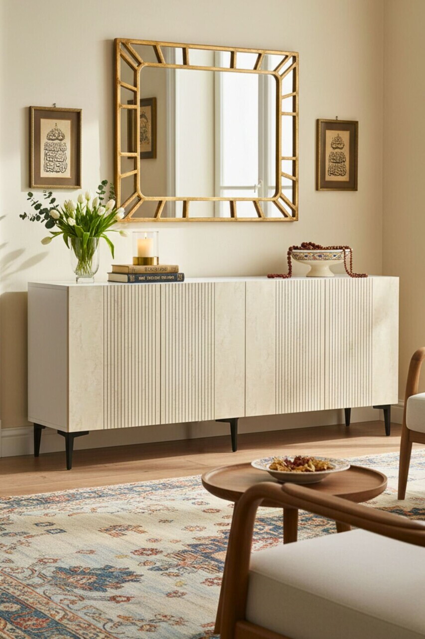 Consola, Hanah Home, Corsa 180, 180x75x32 cm, Alb / Travertin — imaginea 2