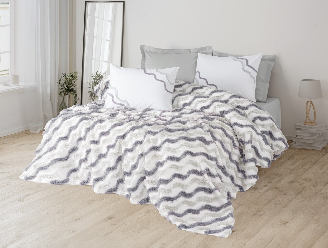 Set cuvertura pique dubla, Eldon - Grey, Cotton Box, Poliester