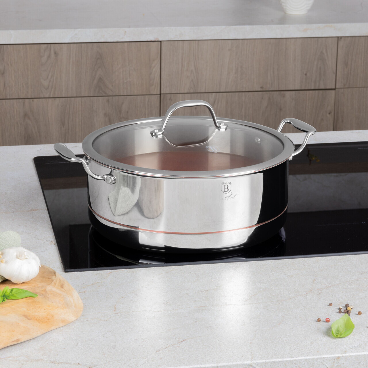 Oala adanca cu capac Berlinger Haus, Copper Touch, 28 cm, inox/aluminiu, argintiu - imagine 3