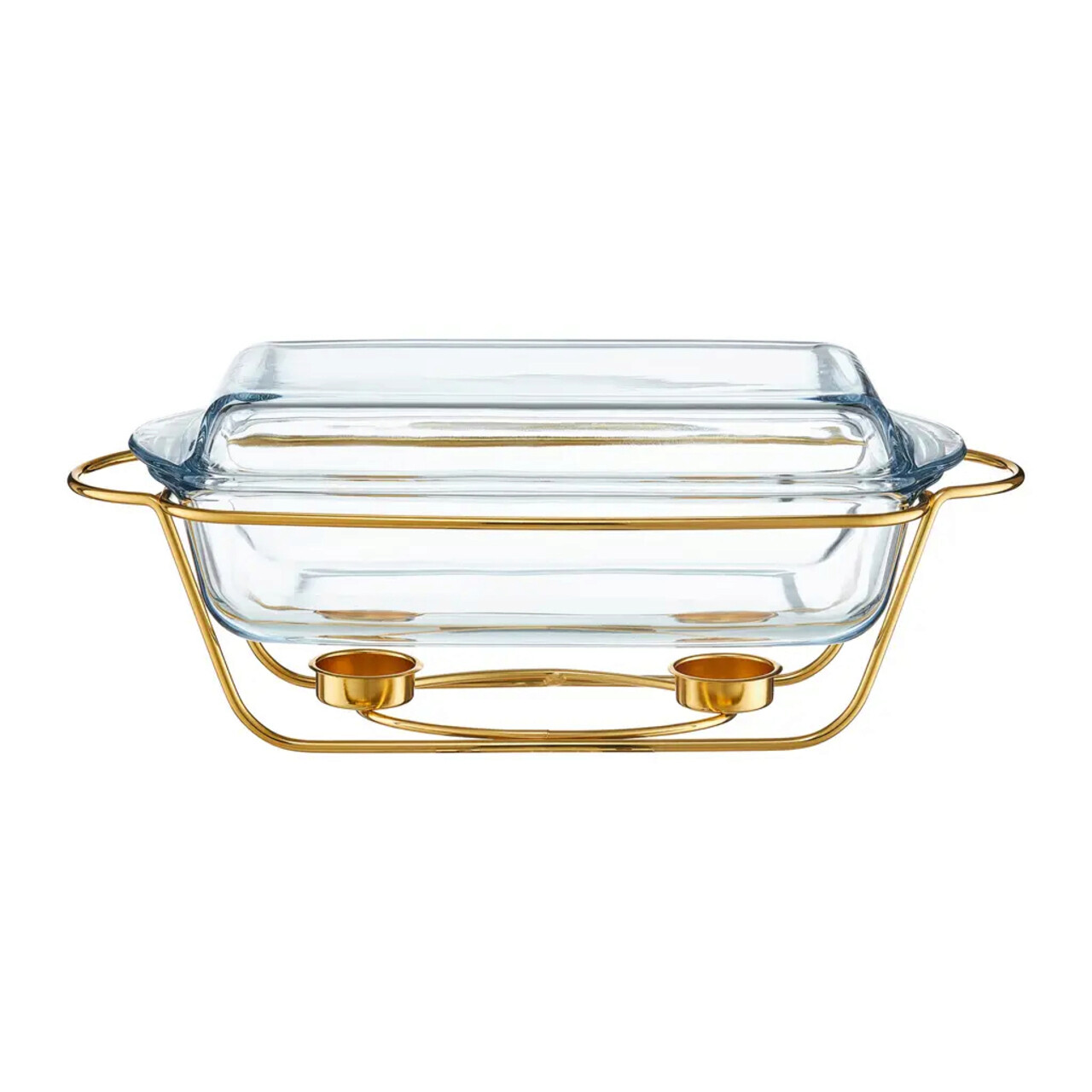 Chafing dish / Vas termorezistent cu incalzitor Saule, Ambition, 3.9 L, sticla, suport auriu