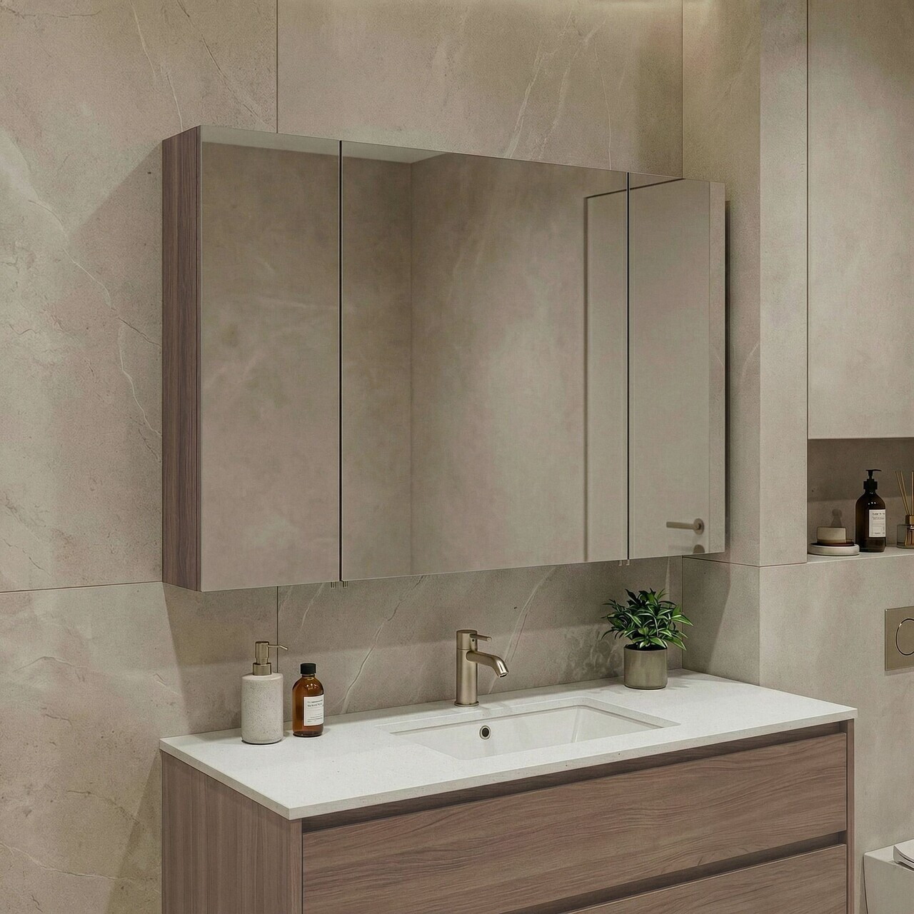 Dulap de baie cu oglindă, Hanah Home, Side 100, Maro inchis