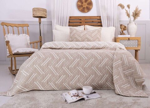 Set cuvertura de pat dubla 3 piese, Stella - Beige, Şaheser, Bumbac;Poliester 
