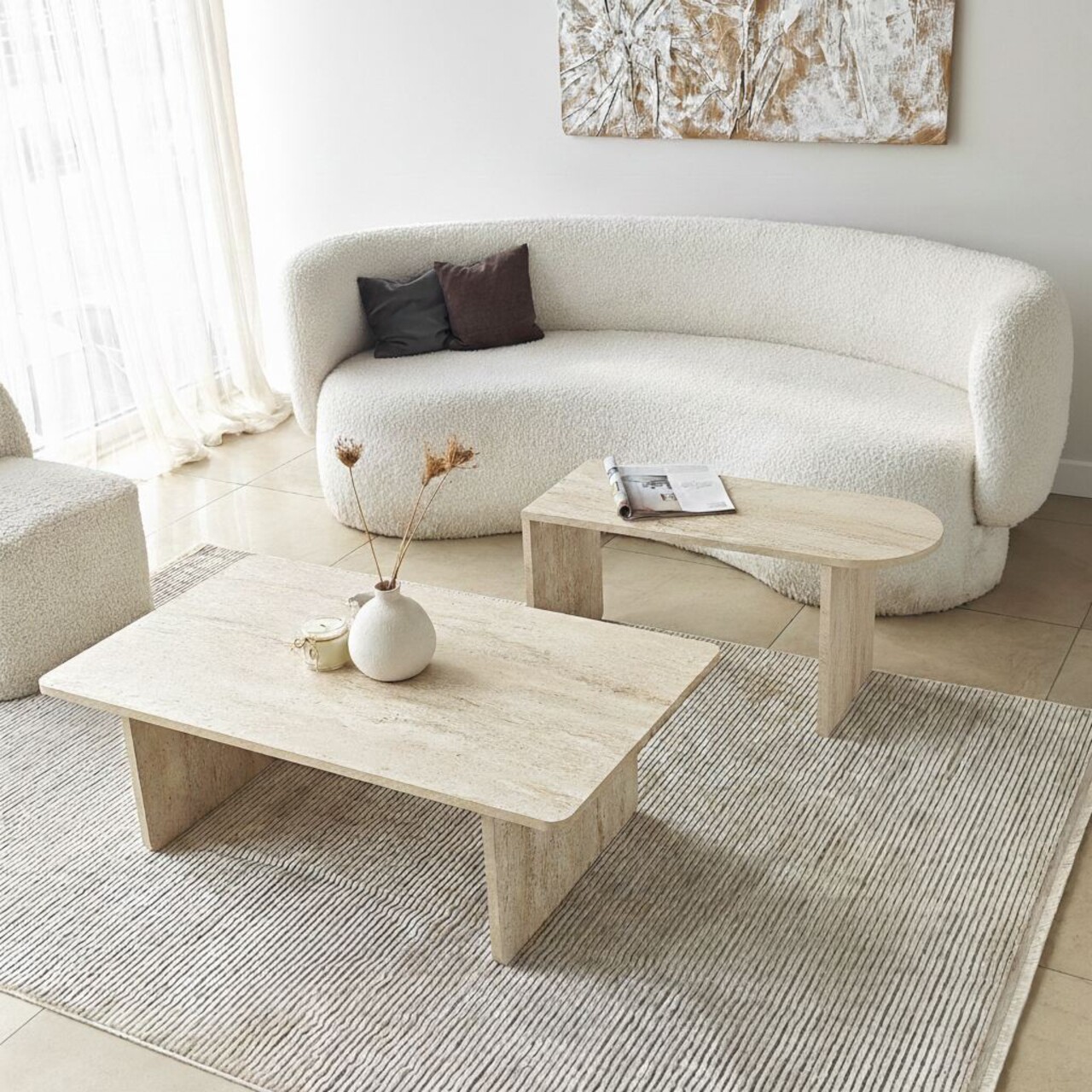 Set masute de cafea, Hanah Home, Paris, Bronz / Travertin - imagine 3