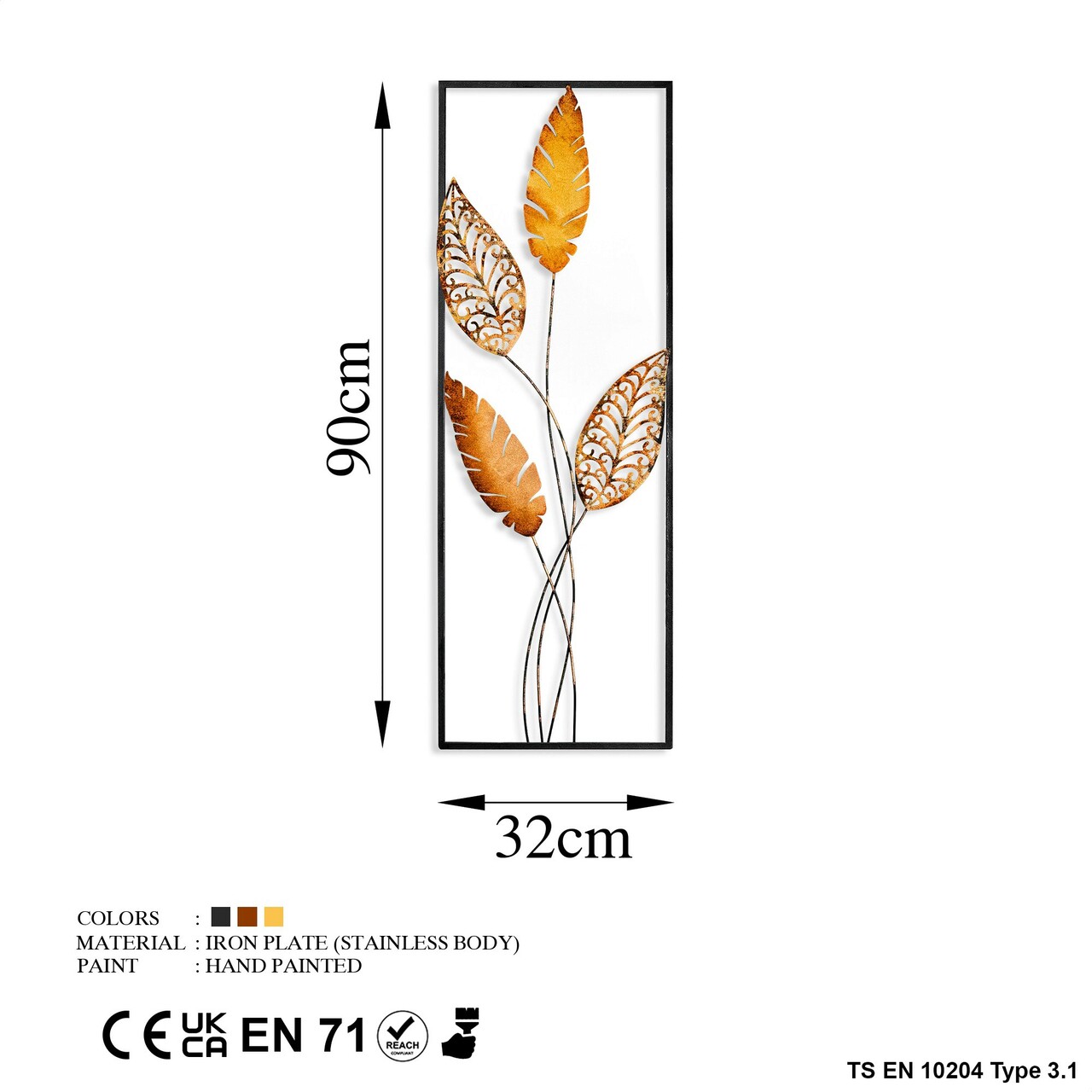 Decoratiune de perete, Timeyi 2, Metal, Dimensiune: 32 x 90 cm, Multicolor