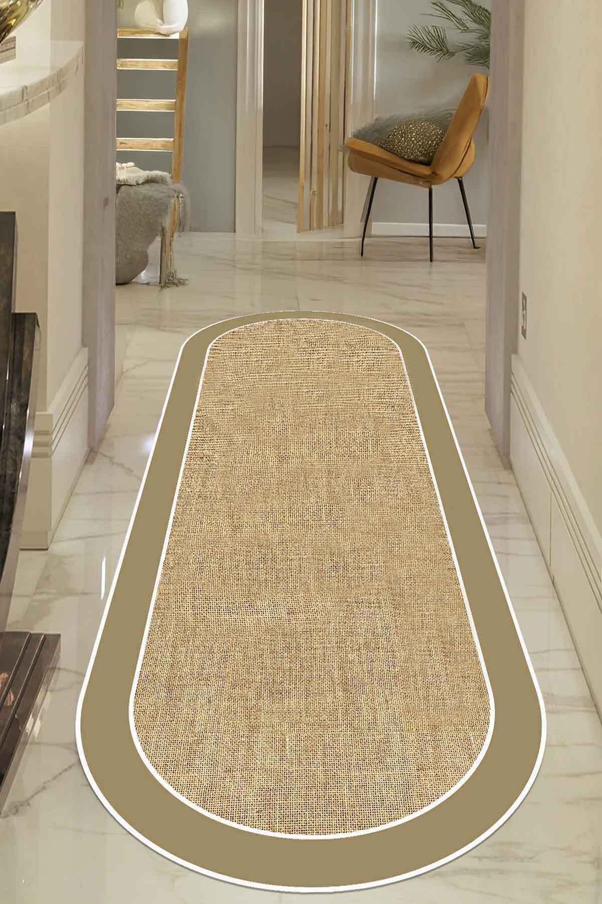 Covor, CLR-7027-OVAL-KAHVE-7, 100x200 cm, Poliester, Bej