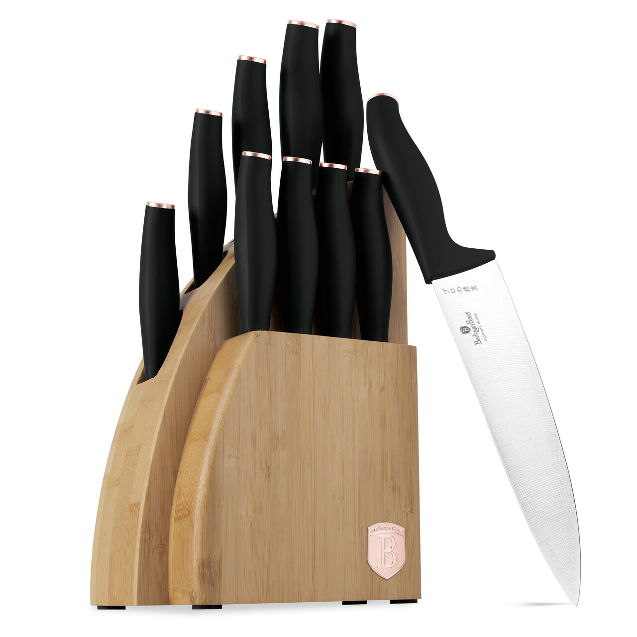 Set 9 cutite cu suport Berlinger Haus, Black Rose, inox/bambus, negru/natur - view 2