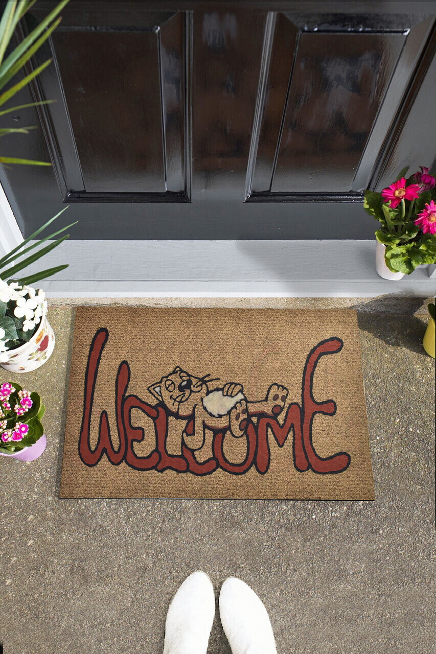 Covoraș din PVC, Welcome Cat, 40x60 cm, PVC, Multicolor