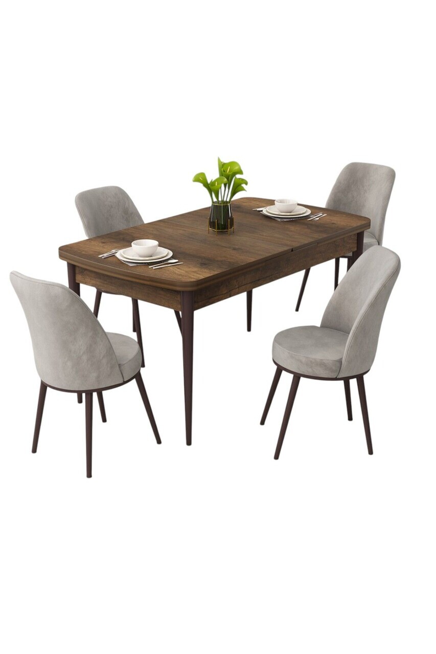 Set masa extensibila si scaune (5 piese), Hanah Home, Rax, Model baroc din lemn / Gri — imaginea 2