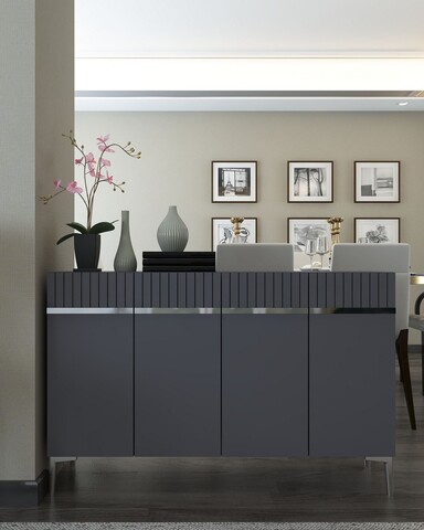 Consola, Hanah Home, Swiss, 120x80x29.6 cm, PAL , Antracit / Argintiu