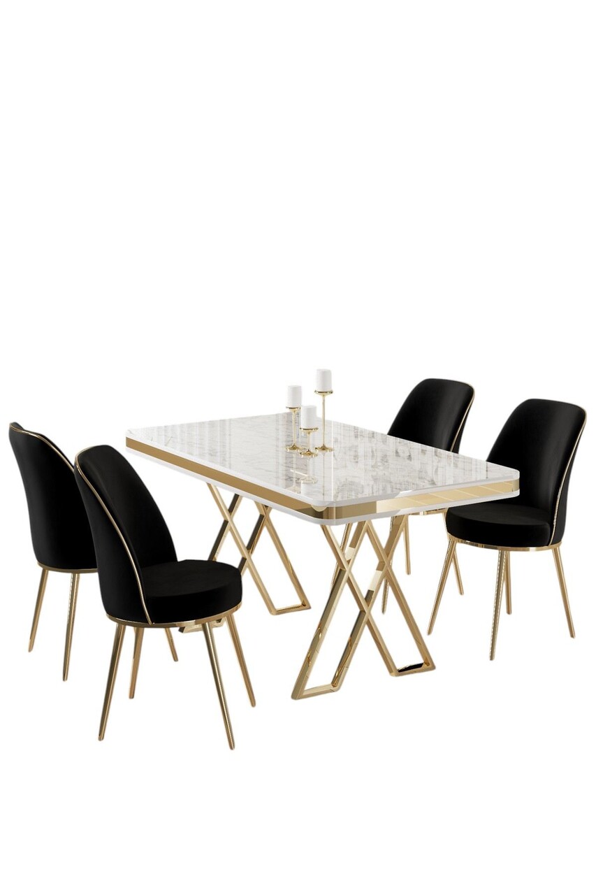 Set masă și scaune (5 bucăți), Hanah Home, Vals, Alb / Auriu / Negru - imagine 2