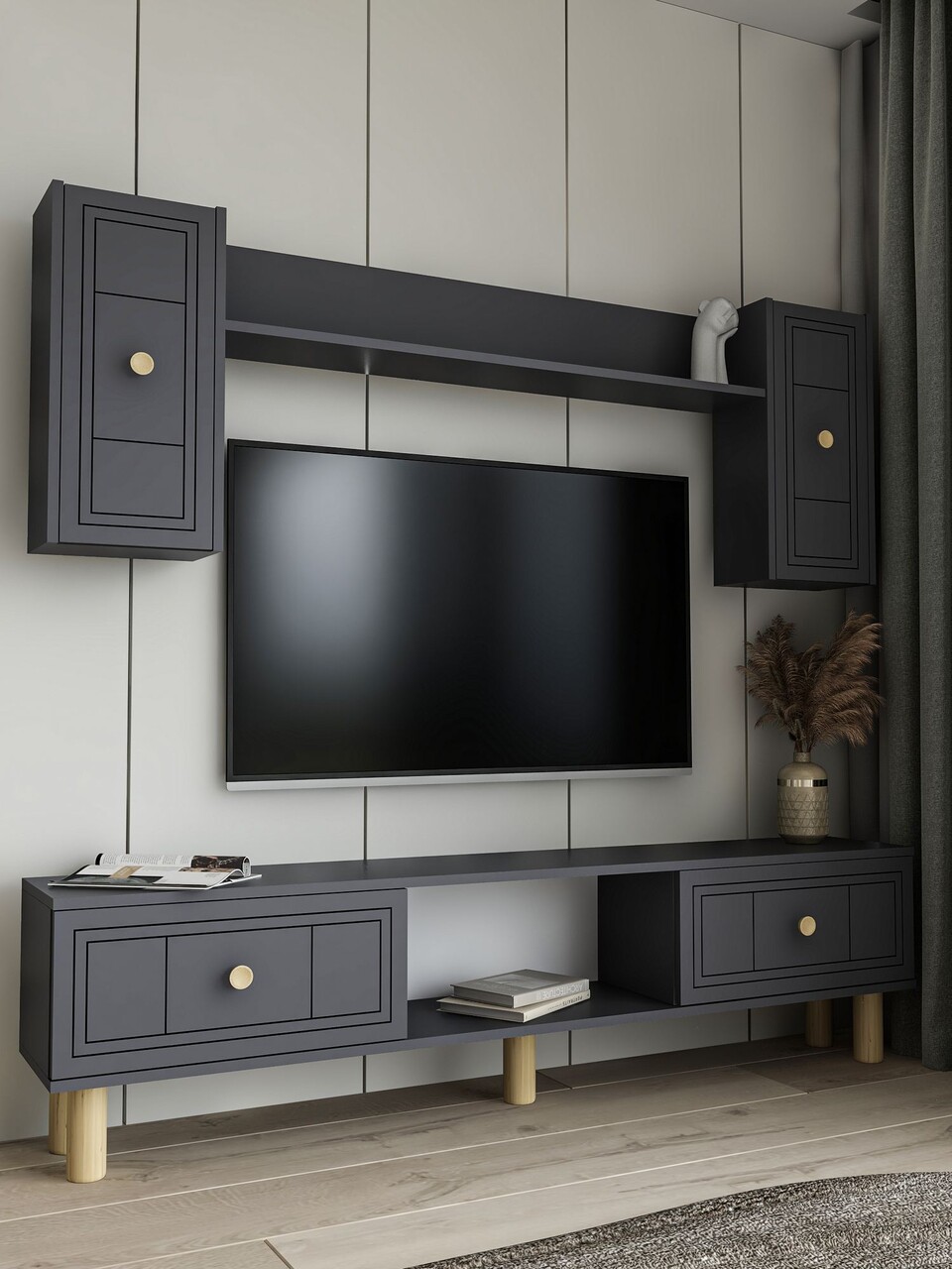 Comoda TV, Hanah Home, Dario Bohem, 150x44.6x29.6 cm, PAL , Antracit - imagine 2