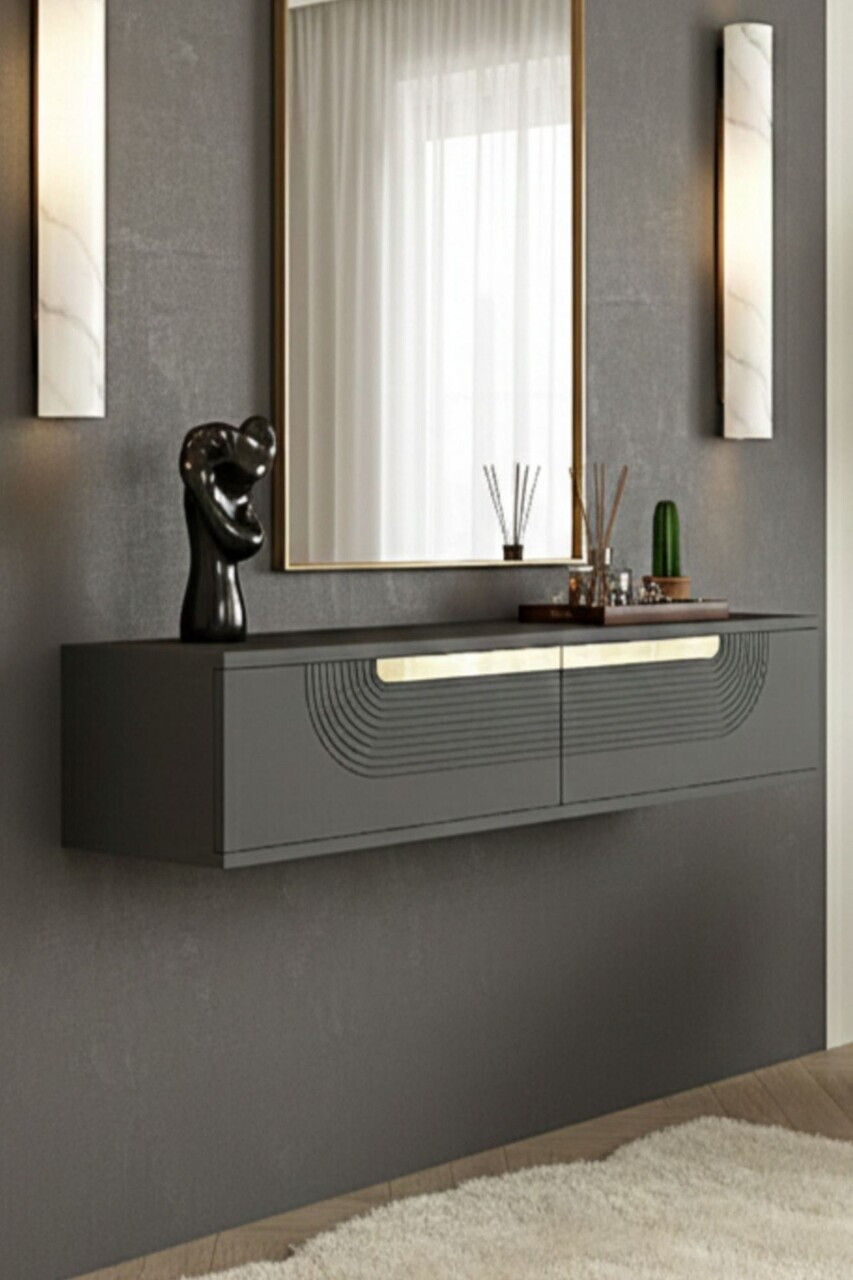 Dulap, Hanah Home, Meyra 120, 120x25.5x29.6 cm, Antracit / Aur — imaginea 3
