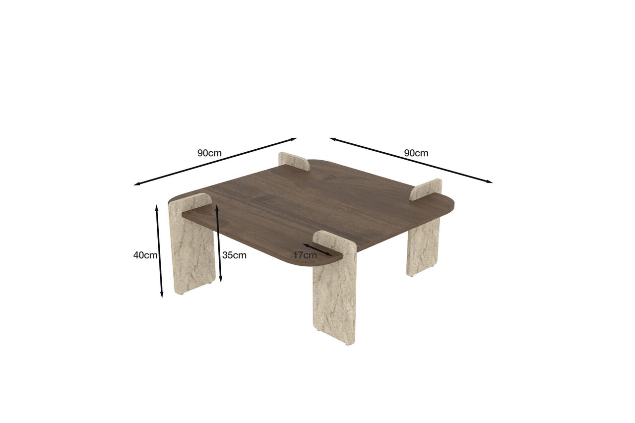 Masuta de cafea, Hanah Home, Afrolli, 90x35x90 cm, PAL, Travertin / Nuc - view 6
