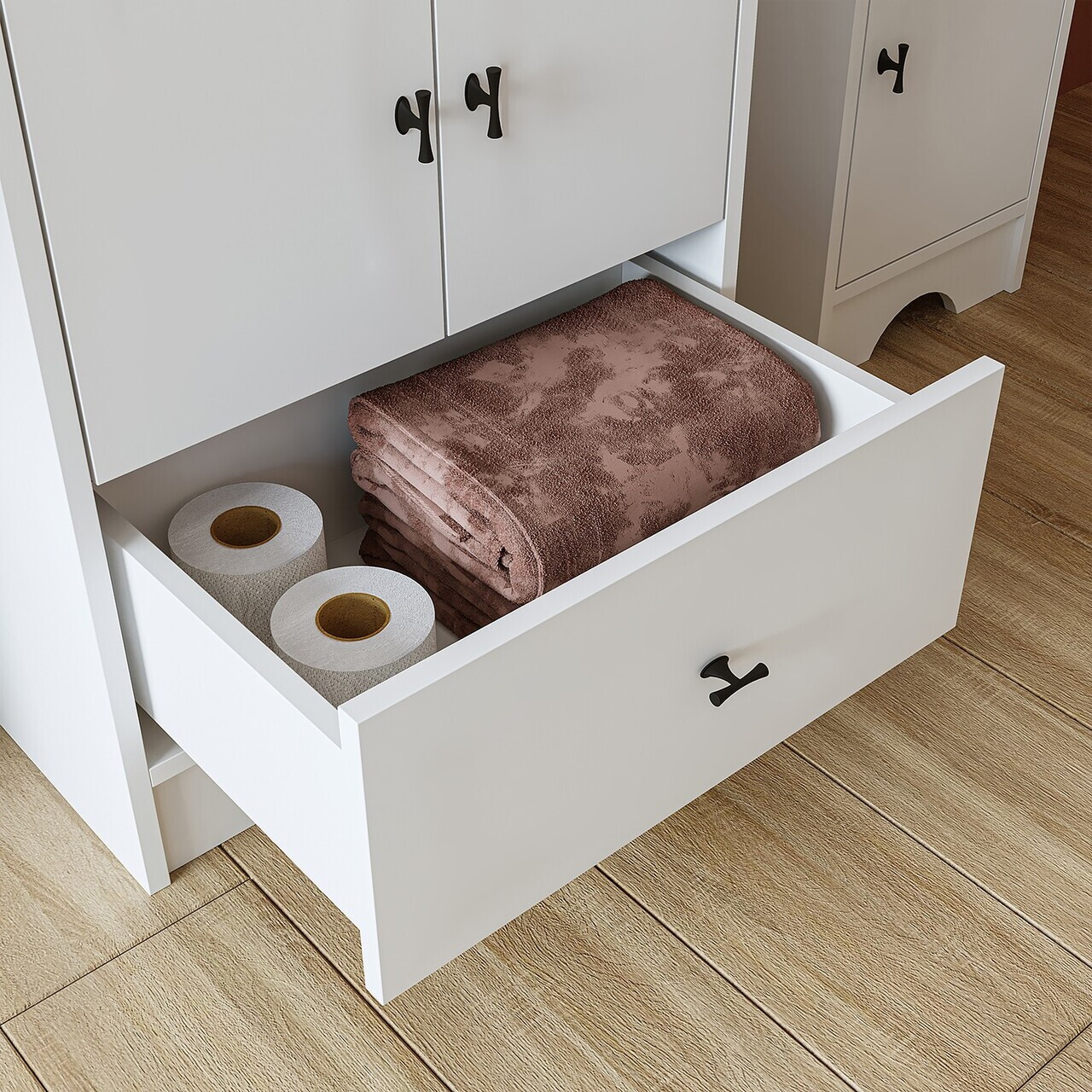 Dulap de baie cu chiuvetă, Hanah Home, 2379, 60x72x45 cm, MDF-LAM, Alb mat — imaginea 5