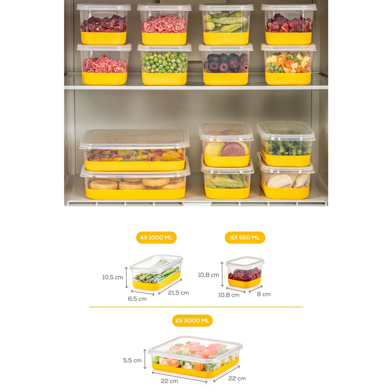 Set organizatoare frigider, Hermia, 964FRM3435, Dimensiune: 10,5 x 21,5 x 6,5 cm / 1000 ml (4 bucăți) , Galben - view 5