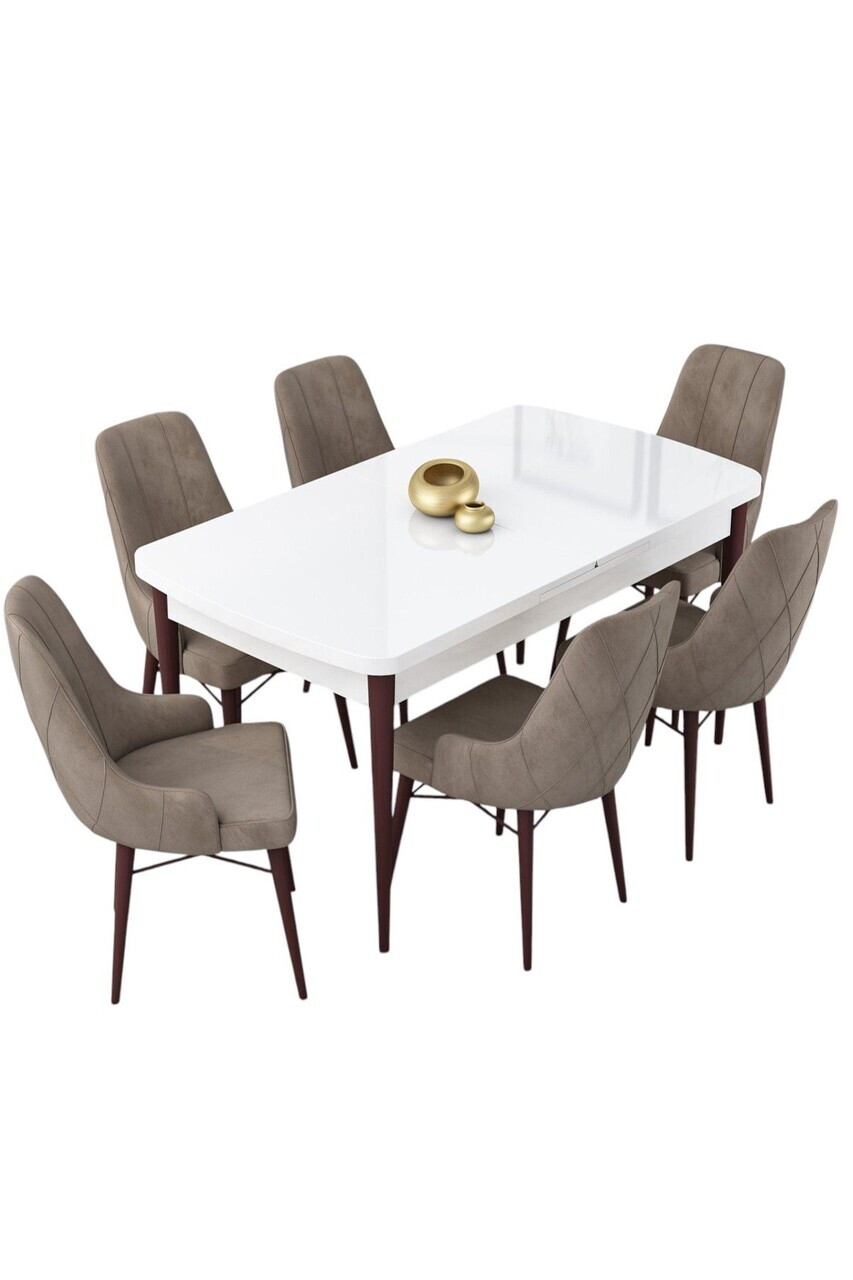 Set masa extensibila si scaune (7 piese), Hanah Home, Lia, Alb / Nuc / Cappuccino — imaginea 2